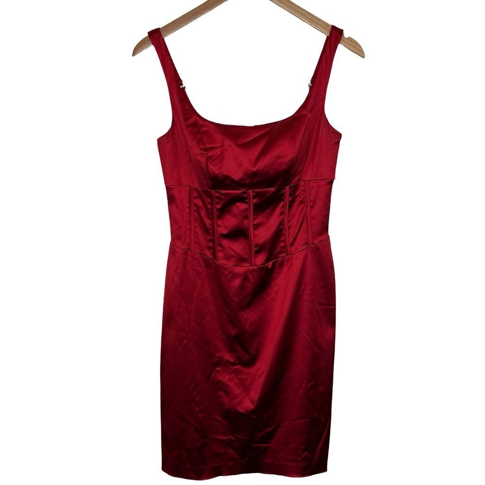 Oleg Cassini Elegant Red Satin Dress
